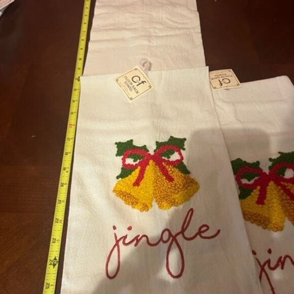 C&F Home Holiday Kitchen Towels Set Of 2  Embroidered Bells & Jingle 100% cotton - Picture 2 of 6